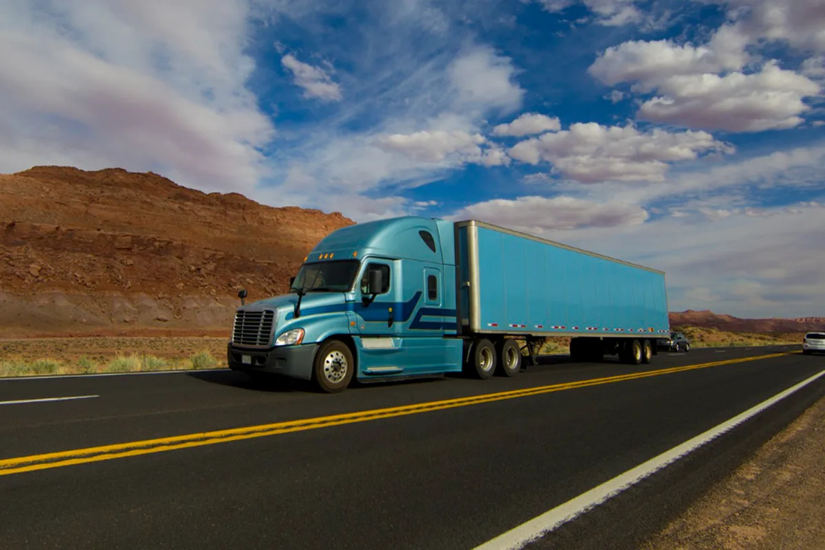 Freight trucks driving on highwa logistics and road Percy transportation